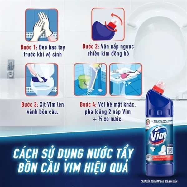 Hướng dẫn sử dụng nước tẩy bồn cầu toilet Vim 500ml